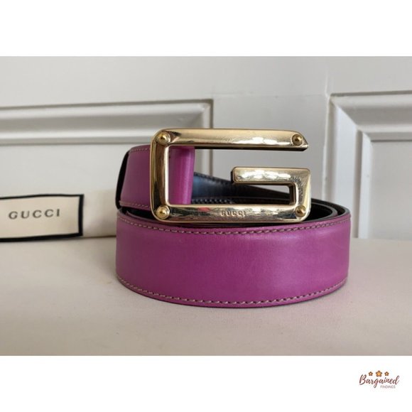 Authentic Gucci Dark Pink Leather Gold G Logo Buckle Belt Size 85/34 main image 8